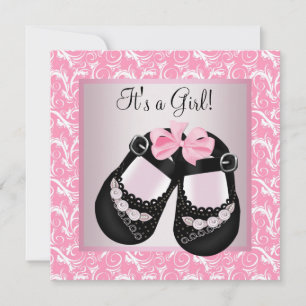 Rosa Wirbel Schwarz Schuhe Rosa Schwarz Baby Mädch Einladung