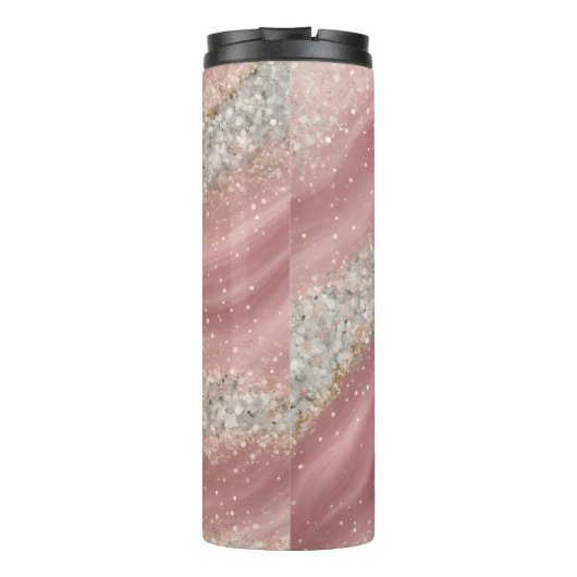 Rosa Wirbel Silver Glitzer Textur Thermosbecher (Rückseite)