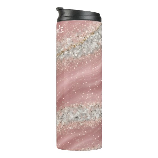 Rosa Wirbel Silver Glitzer Textur Thermosbecher (Nach rechts gedreht)