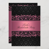 Rosa wirbelDamaskus | Junggeselinnen-Abschied Einl Einladung (Vorne/Hinten)