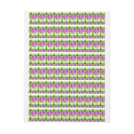 Rosa Wirble Herzen auf Grün Rundum-Adressaufkleber (Bogen)
