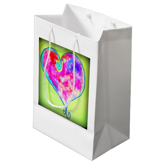 rosa Wirble Herzen Mittlere Geschenktüte (Rückseite Schrägansicht)