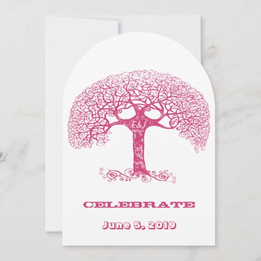 Rosa Wirble Initialen in Tree Wedding Einladung (Rückseite)
