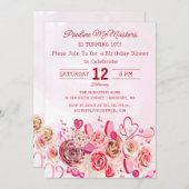 Rosa Wirbles Herz 100. Geburtstag Abendessen Einladung (Vorne/Hinten)