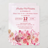 Rosa Wirbles Herz 50. Geburtstag Abendessen Einladung (Vorne/Hinten)