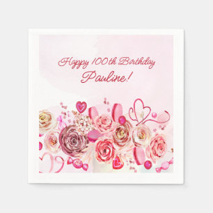 Rosa Wirbles Herz Valentins 100. Geburtstag Serviette