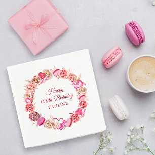 Rosa Wirbles Herz Valentins 100. Geburtstag Serviette