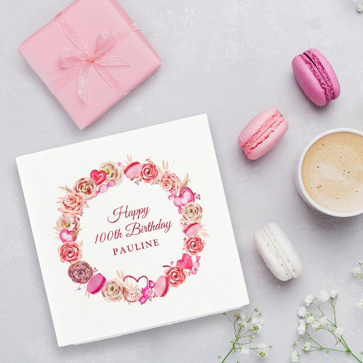 Rosa Wirbles Herz Valentins 100. Geburtstag Serviette