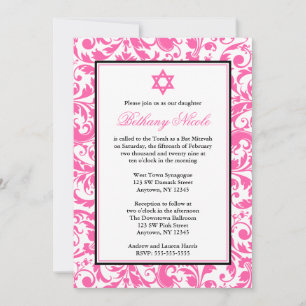 Rosa wirl Damask Bat Mitzvah Einladungen