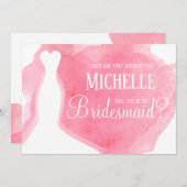 Rosa wirst du meine Bridesmaid sein? Gown Watercol Einladung (Vorne/Hinten)