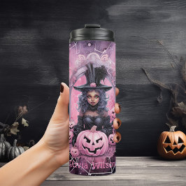 Rosa Witchy Spinnennetze Halloween Personalisiert Thermosbecher