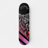 Rosa Wolf Head Monogram Skateboard (Vorne)