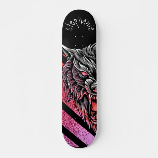 Rosa Wolf Head Monogram Skateboard (Vorne)