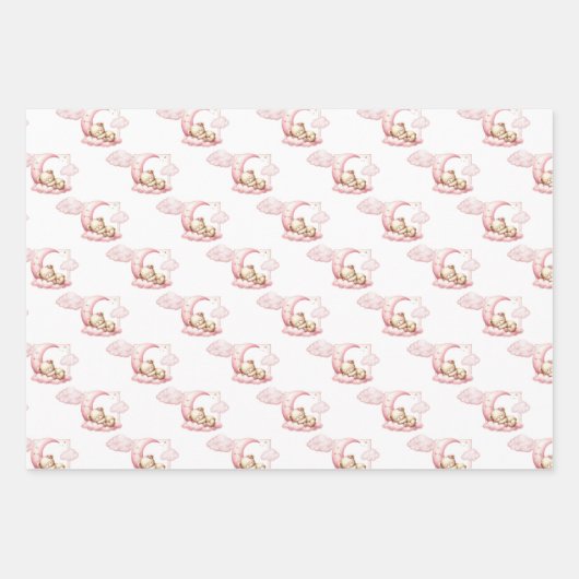 Rosa Wolke 9 Teddybär Mädchen Dusche Geschenkpapier Set (Vorderseite)