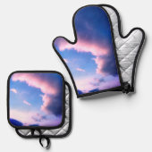 Rosa Wolken Ofenhandschuh & Topflappen-Set (Vorderseite/Rückseite)