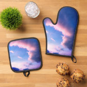 Rosa Wolken Ofenhandschuh & Topflappen-Set (Oben Unten)