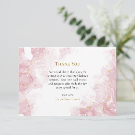 Rosa Wolken Orthodoxe Taufe Dankeskarte (Stehend Vorderseite)