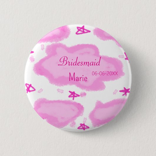 Rosa Wolken pastellfarbene Sterne Bräunungsmädchen Button (Vorderseite)