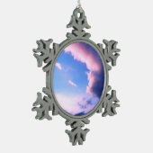 Rosa Wolken Schneeflocken Zinn-Ornament (Links)