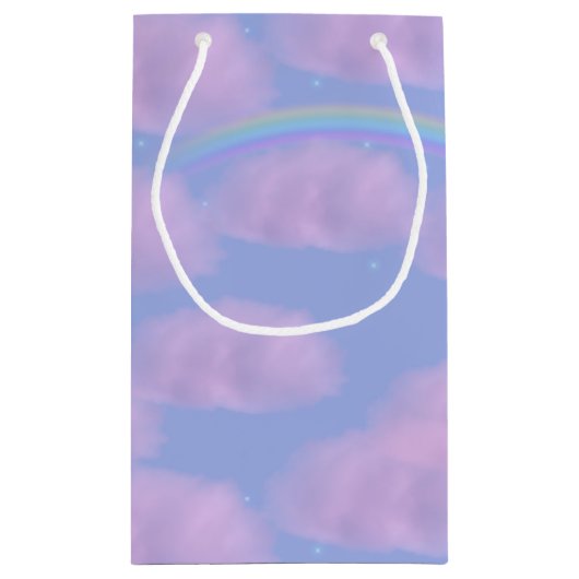 Rosa Wolken und Personalisierte Regenbogenbeutel Kleine Geschenktüte (Rückseite)
