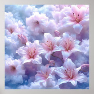 🌸 Rosa Wolken-Wandkunst aus Lilien - Träumerische Poster