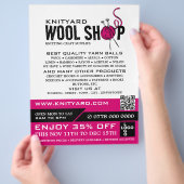 Rosa Wolle Shop Logo, Knitter Store, Garnspeicher Flyer (Hand)