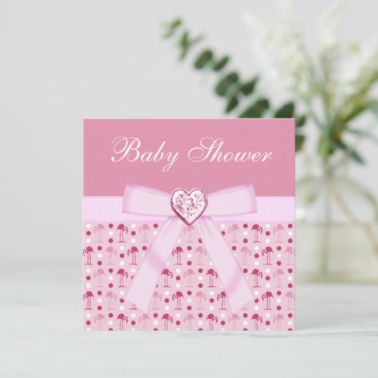 Rosa Wonderland Flamingos Kinderdusche Invites Einladung (Stehend Vorderseite)