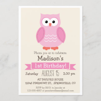 Rosa Woodland Owl Girl's Geburtstagsparty Einladun Einladung