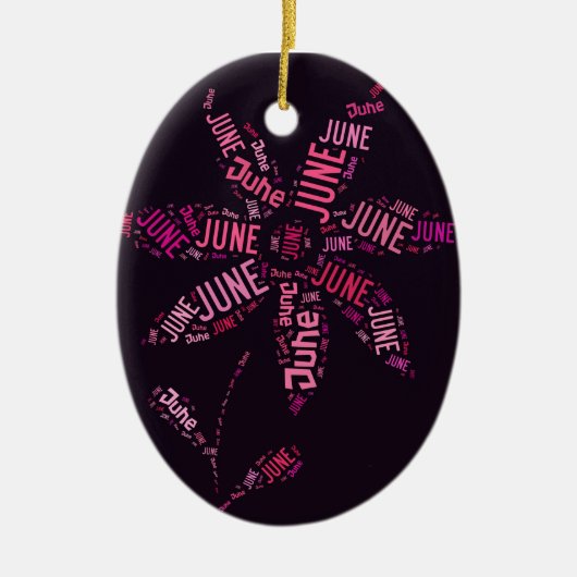 Rosa Word Cloud Juni Blume Text Keramikornament (Vorne)