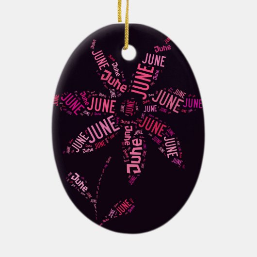 Rosa Word Cloud Juni Blume Text Keramikornament (Hinten)