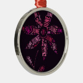Rosa Word Cloud Juni Blume Text Silbernes Ornament (Rechts)