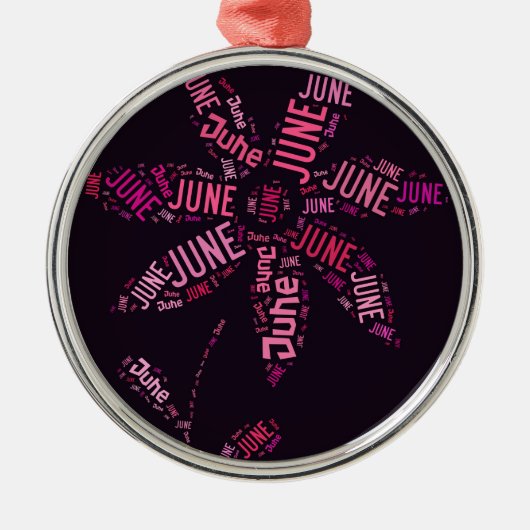 Rosa Word Cloud Juni Blume Text Silbernes Ornament (Vorne)