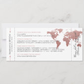 Rosa World Map Boarding Pass Save the Date Karte (Rückseite)