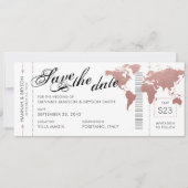 Rosa World Map Boarding Pass Save the Date Karte (Vorderseite)