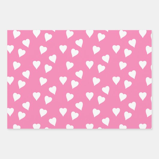Rosa Wrapping mit weißen Herzen Geschenkpapier Set (Vorderseite 3)