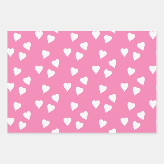 Rosa Wrapping mit weißen Herzen Geschenkpapier Set (Vorderseite 2)