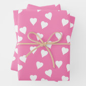Rosa Wrapping mit weißen Herzen Geschenkpapier Set (Beispiel)