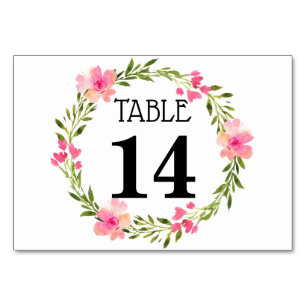 Rosa-Wreath-Hochzeitkarte für die Tischnummer