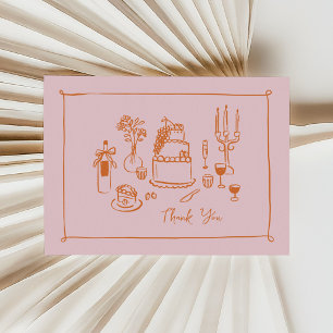 Rosa wunderliche Doodle-Handgezeichnete Danke