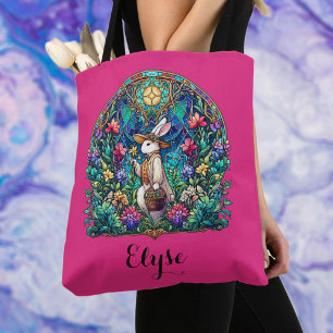 Rosa wunderlicher Osterhase aus Buntglas Tasche