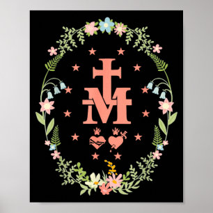Rosa Wundermedaillenstrauß Katholisches Kreuz Poster