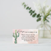 Rosa Wüste Grüner Kaktus Brautparty Rezept Begleitkarte (Stehend Vorderseite)