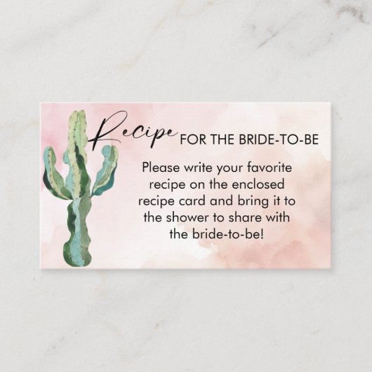 Rosa Wüste Grüner Kaktus Brautparty Rezept Begleitkarte (Vorderseite)