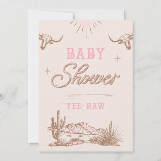 Rosa Wüste Wild West Western Girls Baby Dusche Einladung (Rückseite)