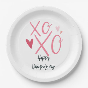 Rosa "XOXO"Herzen Frohen Valentinstag  Pappteller