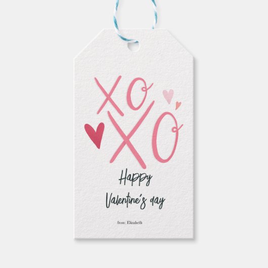 Rosa "XOXO" Herzlich Willkommen am Valentinstag Geschenkanhänger (Vorderseite)