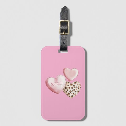 Rosa XOXO Leopard Druckerhitze Gepäckanhänger (Vorderseite Vertikal)