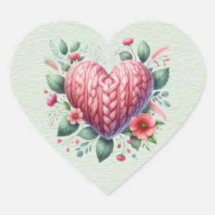Rosa Yarn Valentine Heart Herz-Aufkleber