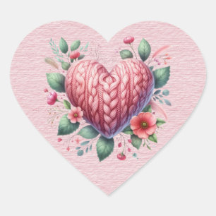 Rosa Yarn Valentine Heart Herz-Aufkleber