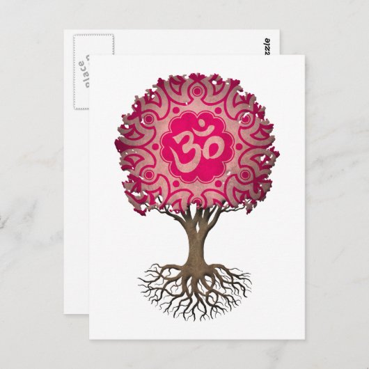 Rosa Yoga Om Tree of Life Postkarte (Vorne/Hinten)